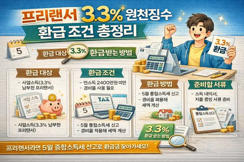 프리랜서 3.3% 원천징수 환급 조건 총정리