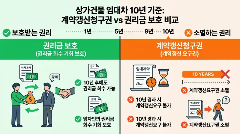 10년 기준 계약갱신권 vs 권리금 보호 비교