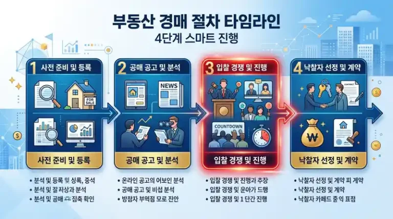 경매 프로세스 타임라인 인포그래픽