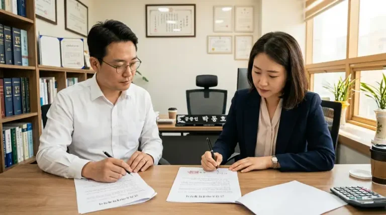 공증사무소 서명 장면