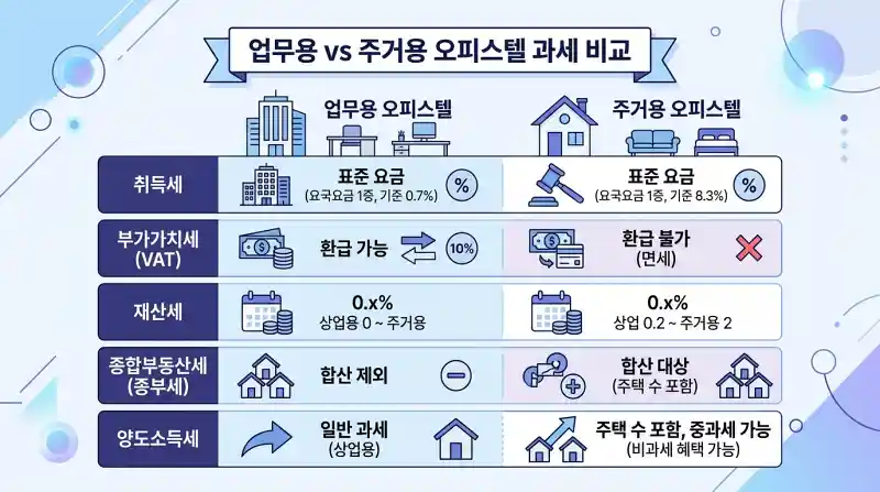 업무용 vs 주거용 오피스텔 과세 비교 인포그래픽 차트