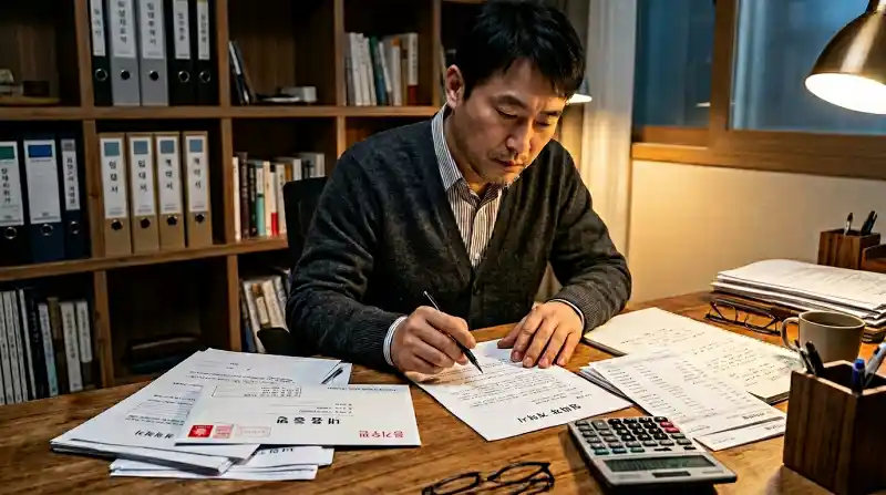 임대인의 법적 서류 검토 장면