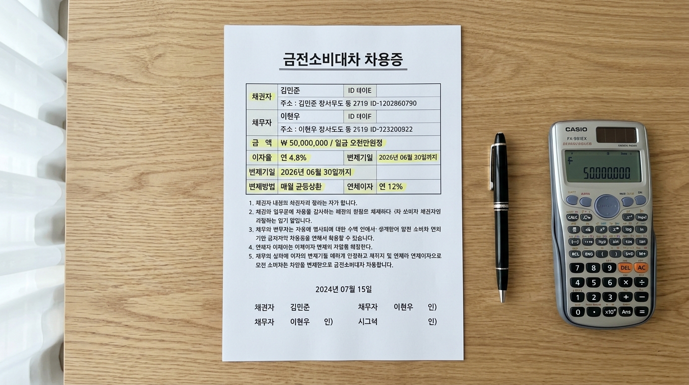 차용증 샘플 문서