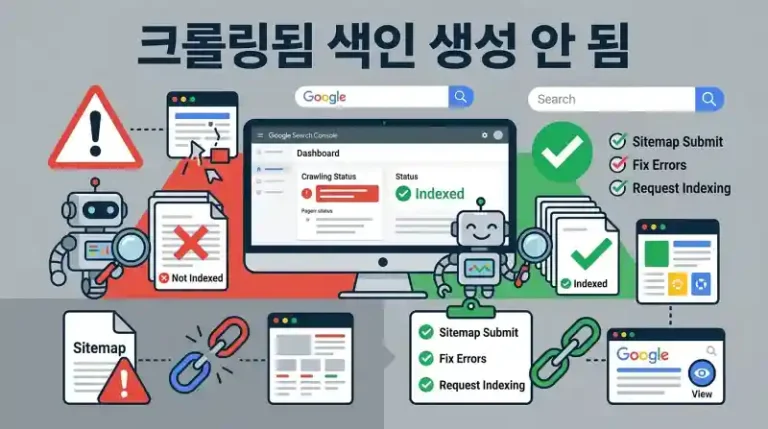 구글서치콘솔 크롤링됨 현재 색인 생성 안 됨 해결법