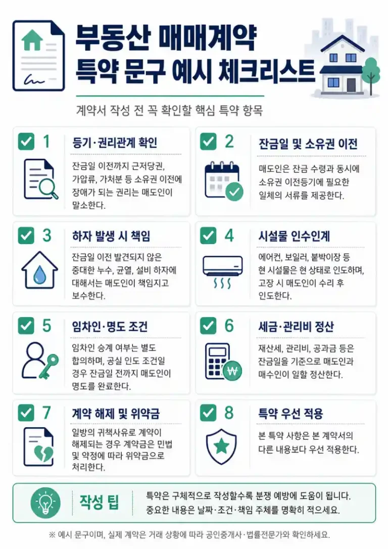 부동산 매매계약 특약 문구 예시 체크리스트