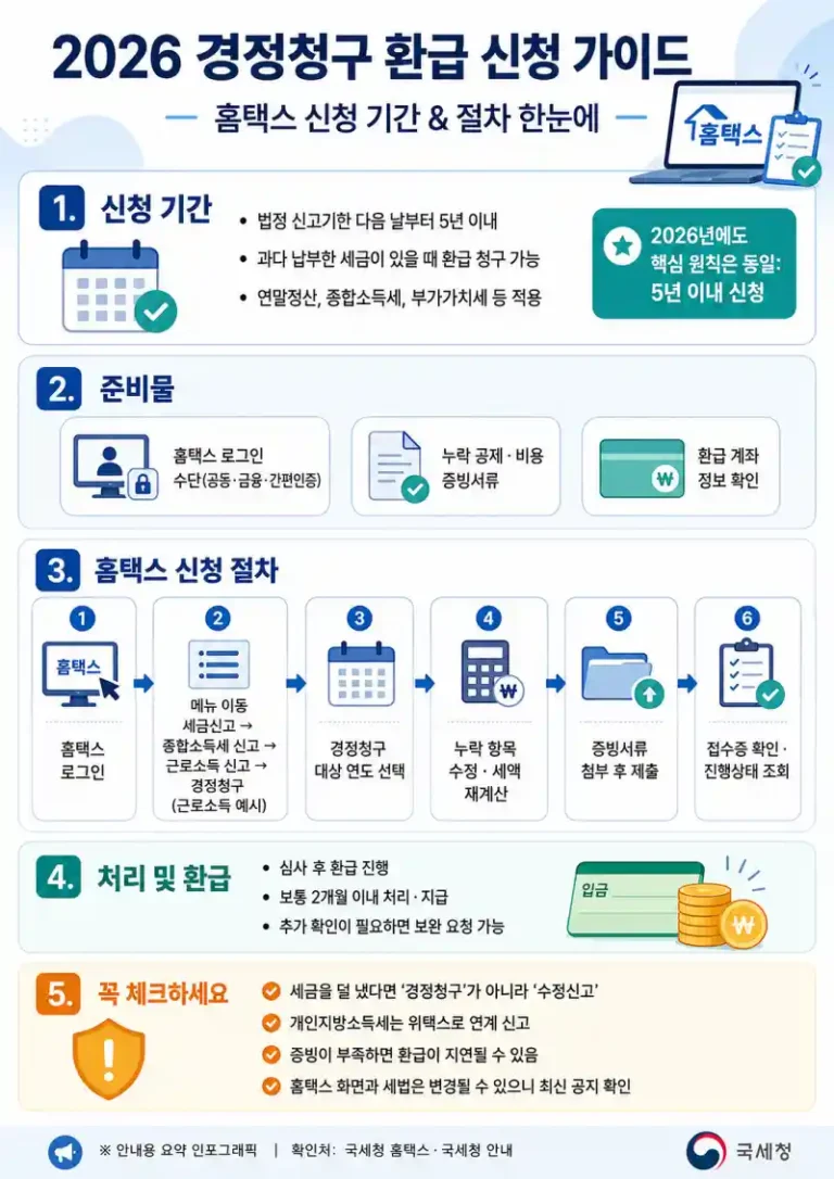 홈택스 경정청구 환급 신청 방법 총정리 2026