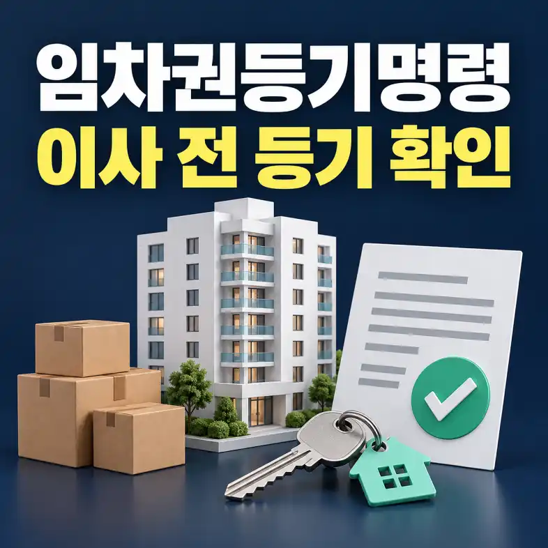 임차권등기명령과 이사 전 등기 확인을 안내하는 주택·서류·열쇠 이미지