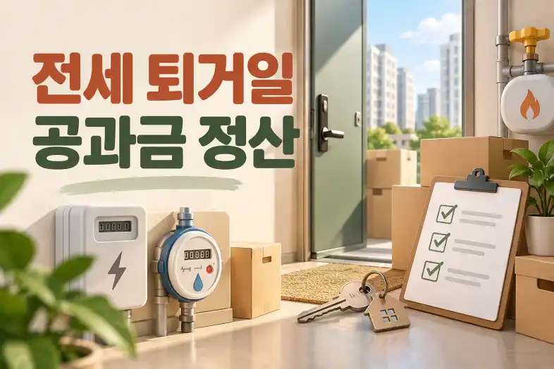 전세 퇴거일 공과금 정산을 위한 계량기, 이사 상자와 열쇠