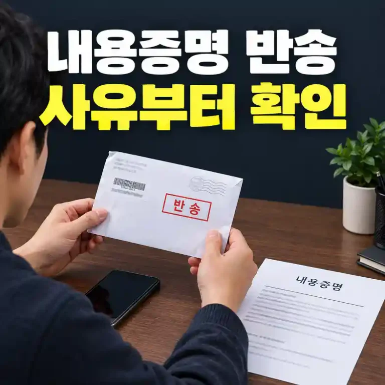 내용증명 반송 사유가 적힌 우편 봉투를 확인하며 재발송을 준비하는 사람