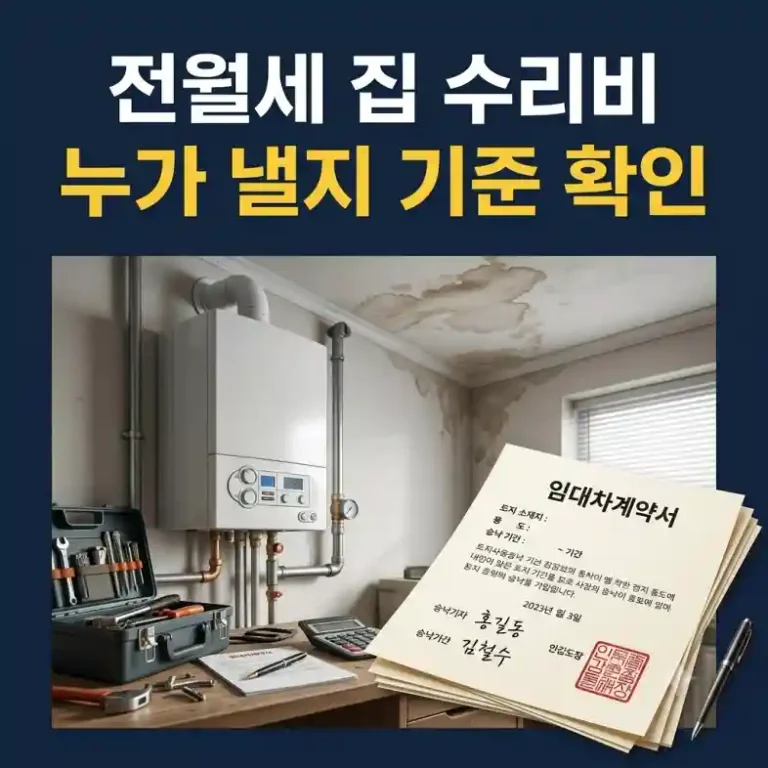 임대인 수선의무 기준에 따라 전월세 집의 보일러 고장과 누수 수리비 부담을 확인하는 모습